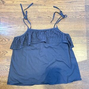 Loft top with eyelet ruffle and tie shoulder detail